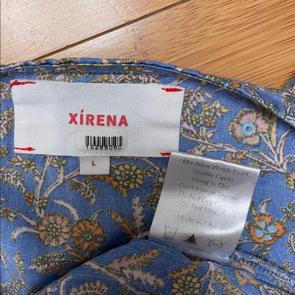 XíRENA Gabrielle Cutout Dress Size Large Blue Floral Midi V Neck Flutter Sleeve - Picture 13 of 16